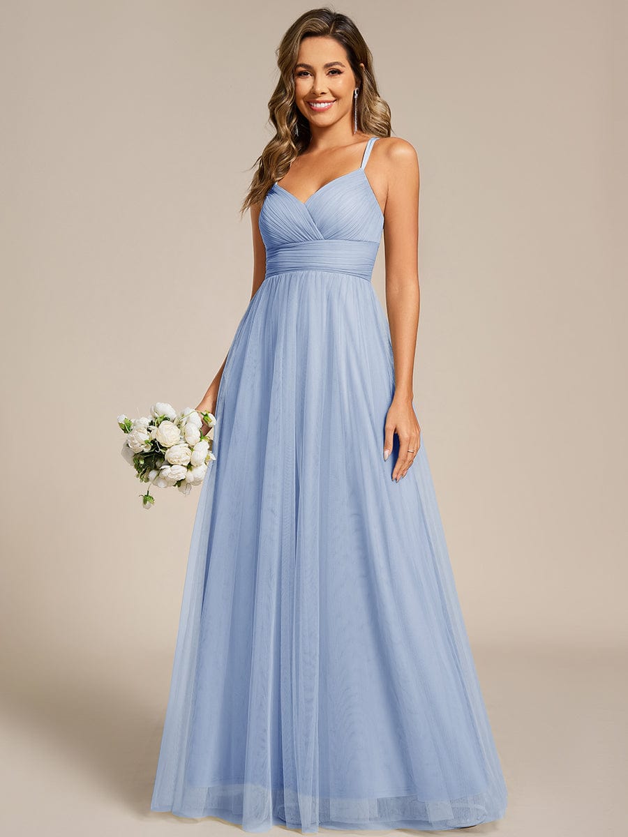 Stylish Criss Cross Straps V-Neck Tulle Bridesmaid Dress