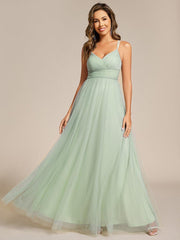 Stylish Criss Cross Straps V-Neck Tulle Bridesmaid Dress