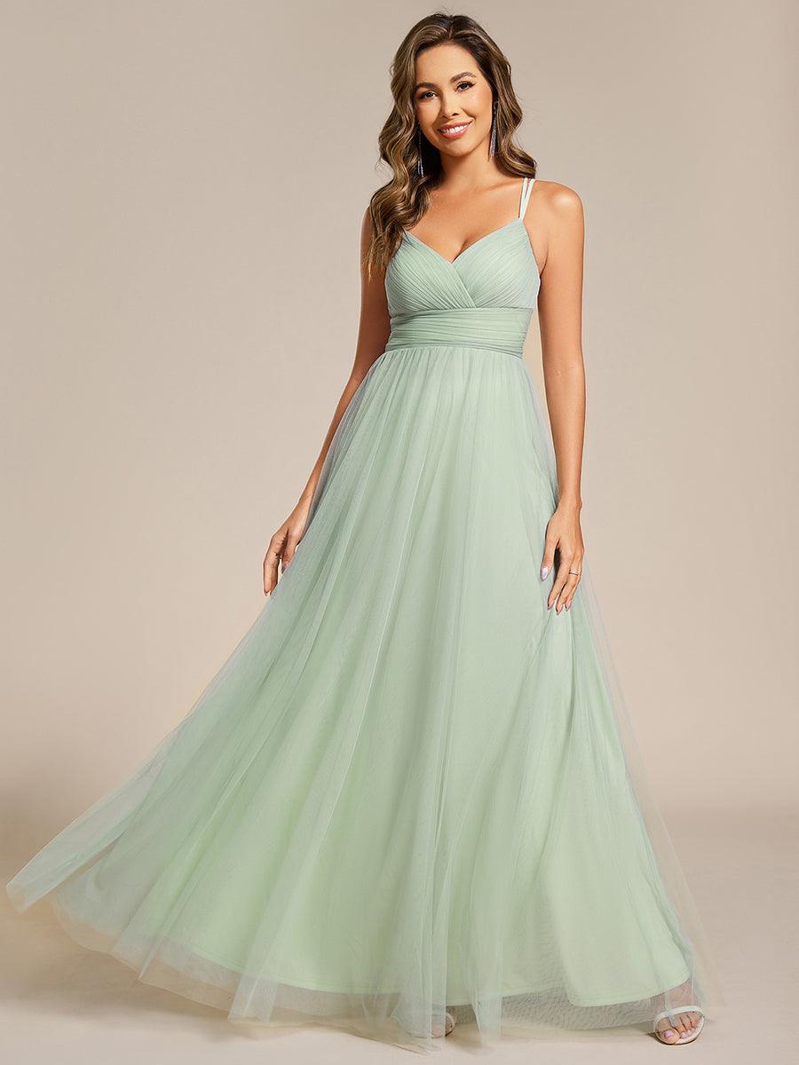 Stylish Criss Cross Straps V-Neck Tulle Bridesmaid Dress