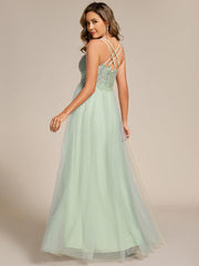 Stylish Criss Cross Straps V-Neck Tulle Bridesmaid Dress