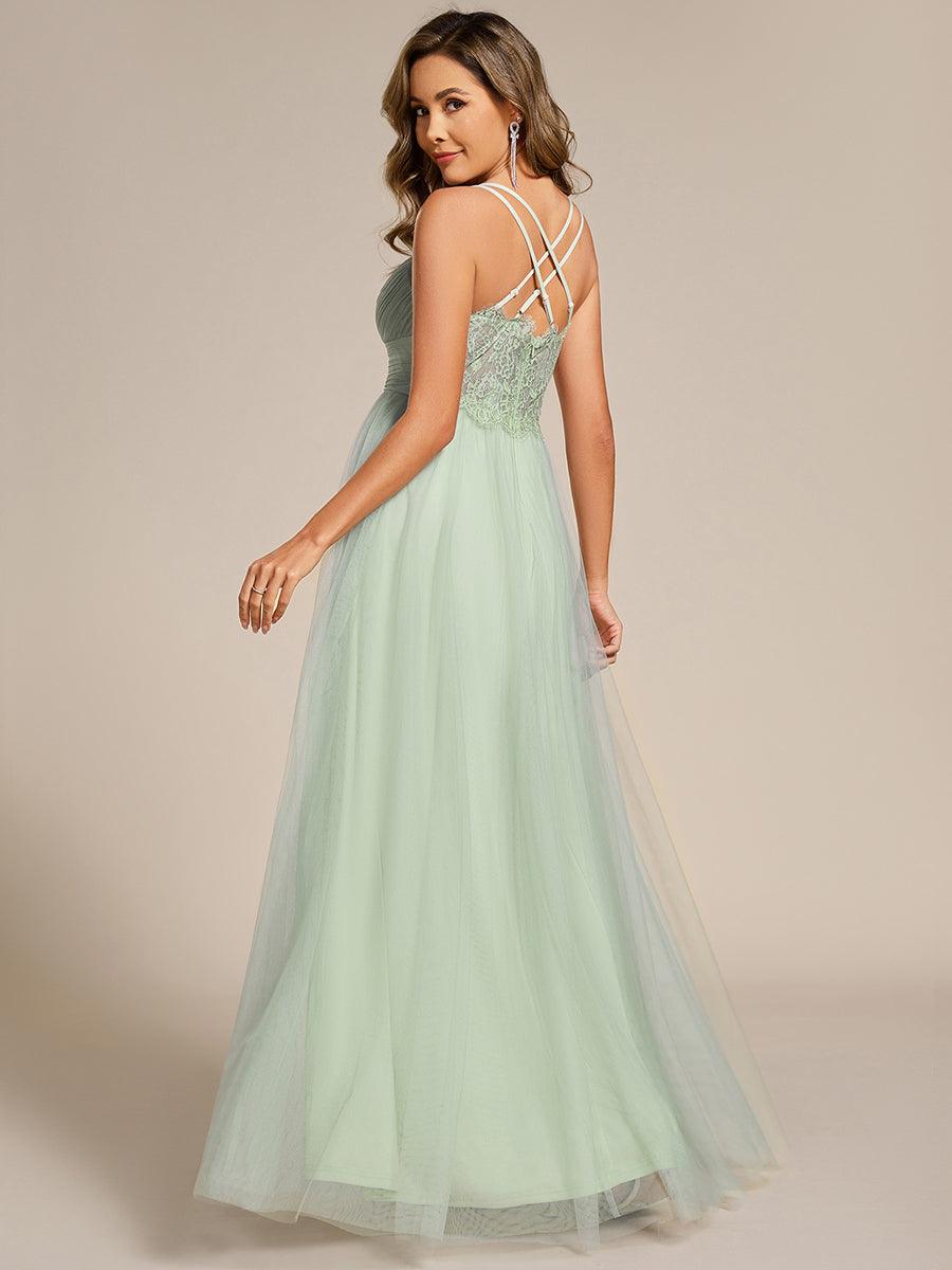 Stylish Criss Cross Straps V-Neck Tulle Bridesmaid Dress