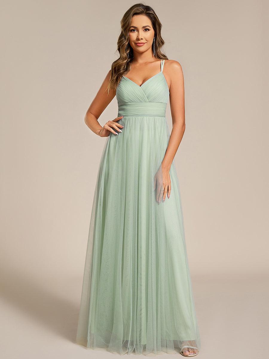 Stylish Criss Cross Straps V-Neck Tulle Bridesmaid Dress