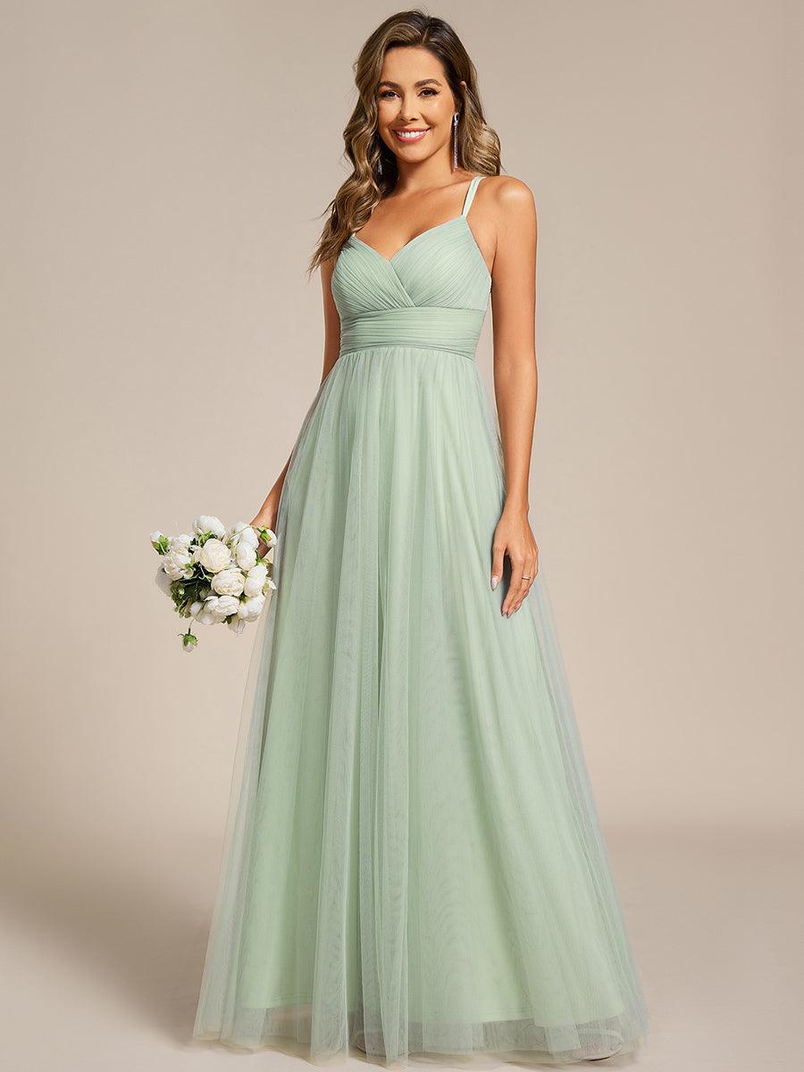 Stylish Criss Cross Straps V-Neck Tulle Bridesmaid Dress