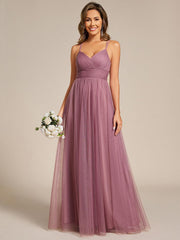 Stylish Criss Cross Straps V-Neck Tulle Bridesmaid Dress