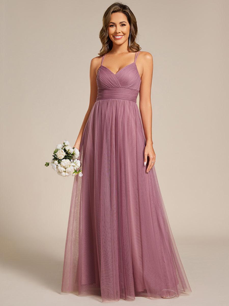 Stylish Criss Cross Straps V-Neck Tulle Bridesmaid Dress
