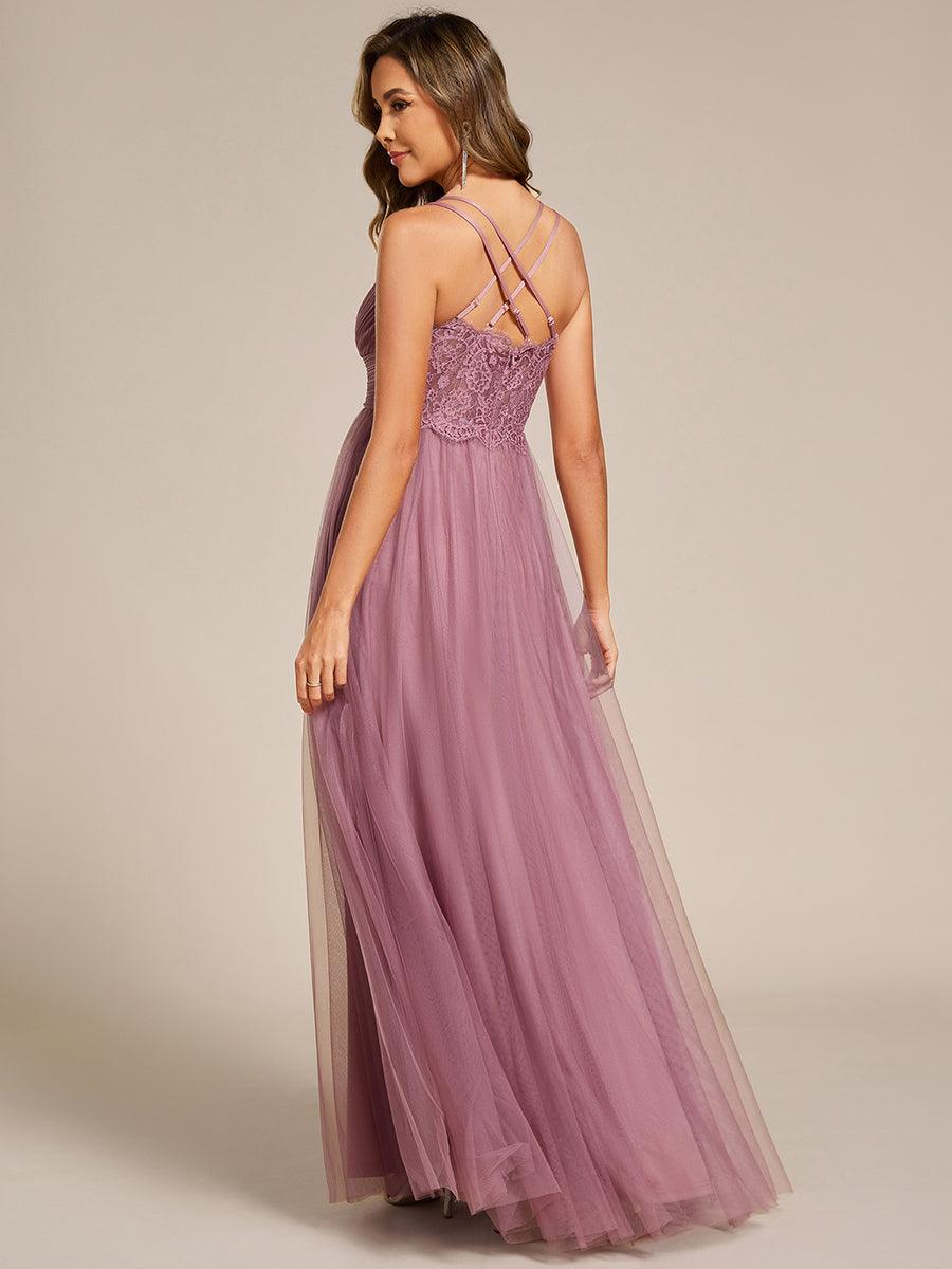 Stylish Criss Cross Straps V-Neck Tulle Bridesmaid Dress