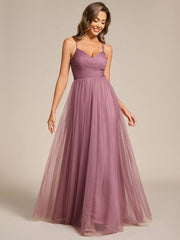 Stylish Criss Cross Straps V-Neck Tulle Bridesmaid Dress