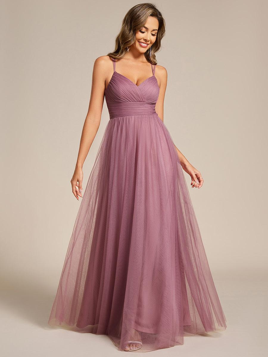 Stylish Criss Cross Straps V-Neck Tulle Bridesmaid Dress