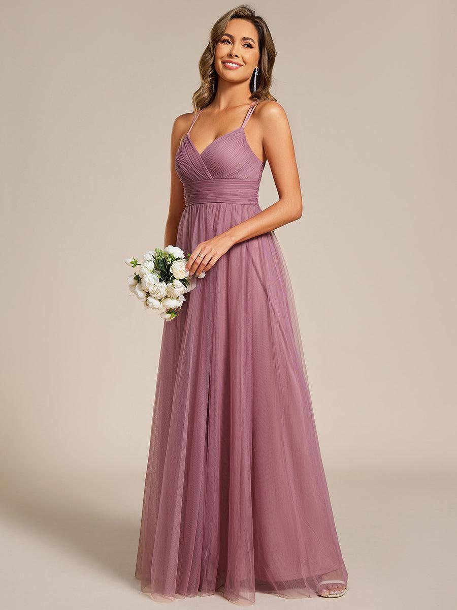Stylish Criss Cross Straps V-Neck Tulle Bridesmaid Dress