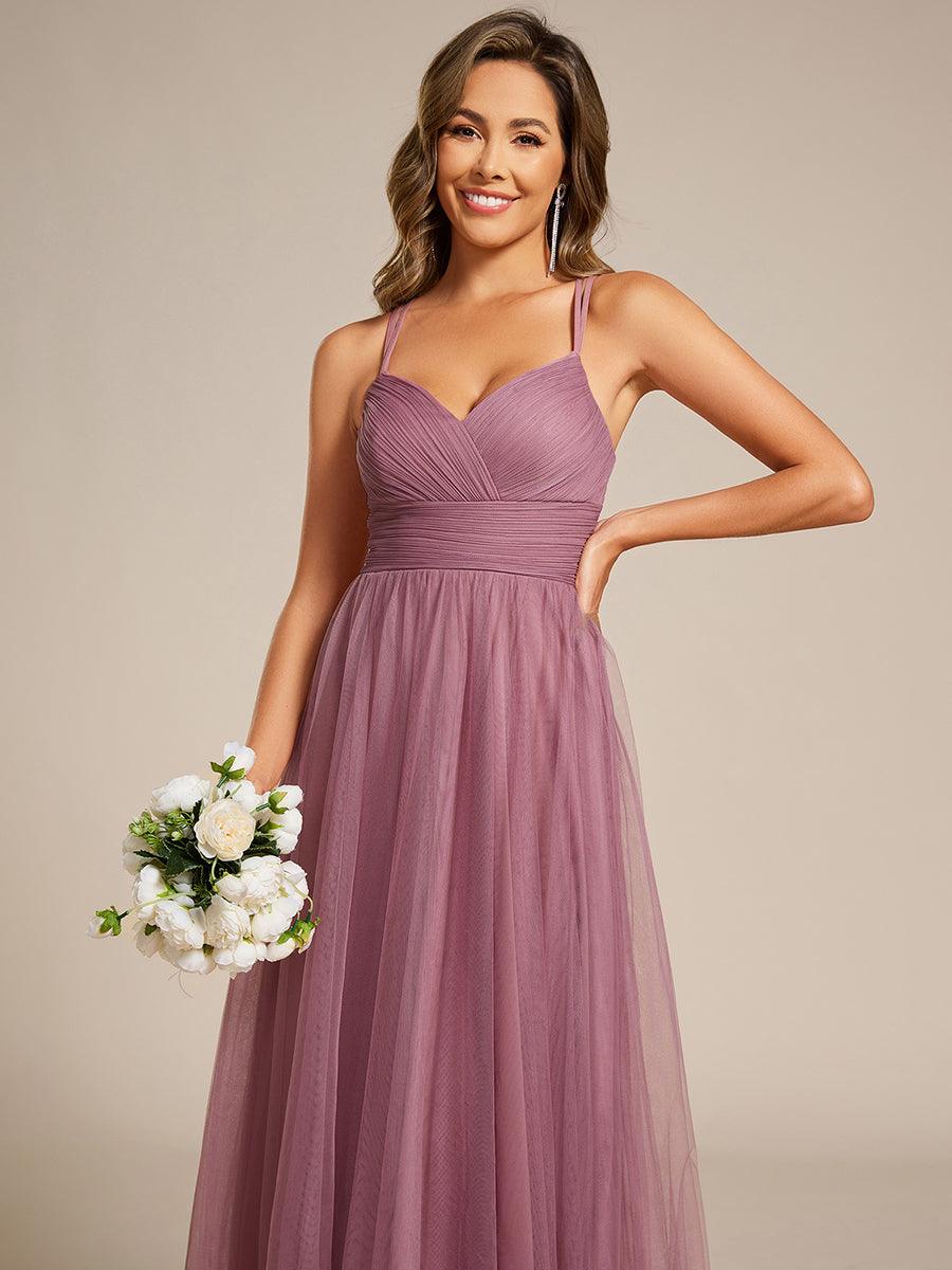 Stylish Criss Cross Straps V-Neck Tulle Bridesmaid Dress