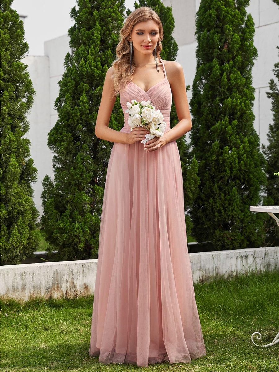 Stylish Criss Cross Straps V-Neck Tulle Bridesmaid Dress