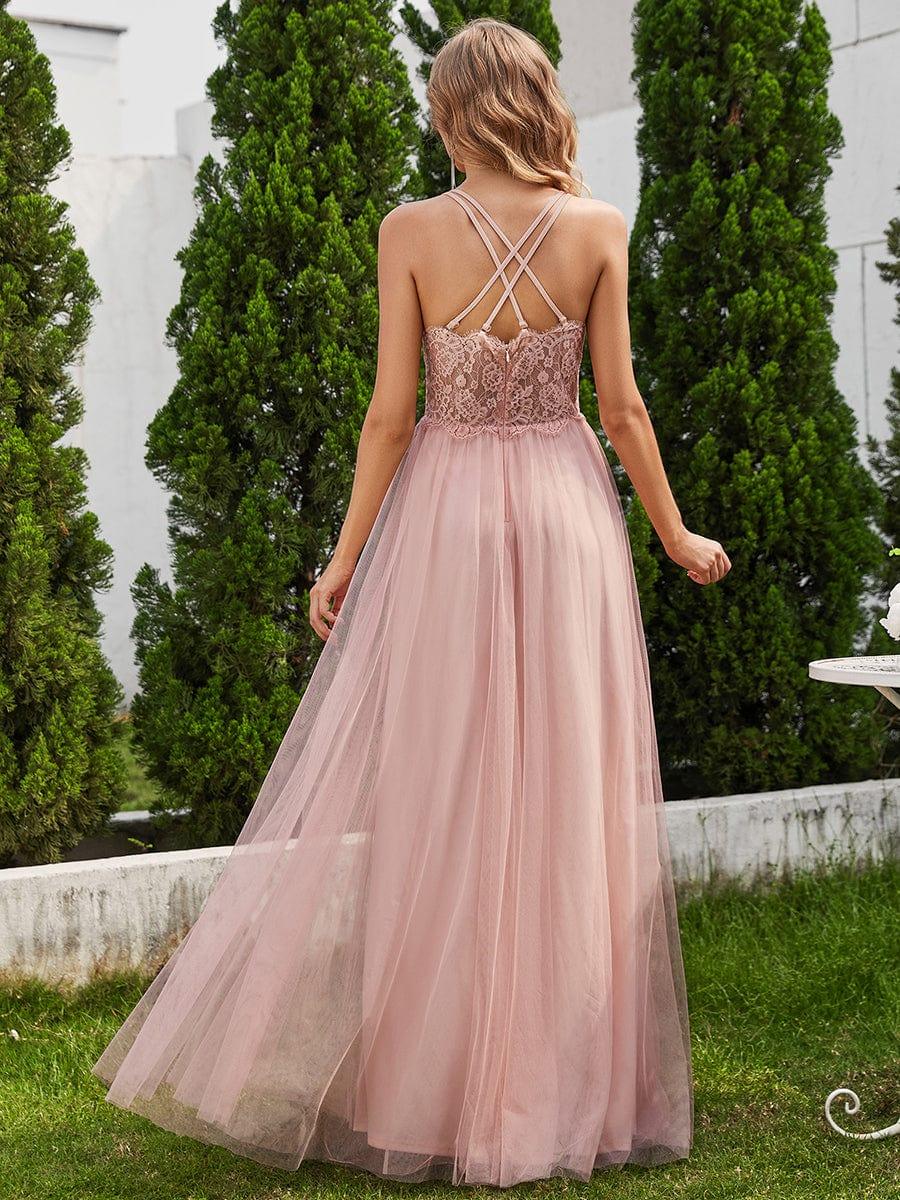 Stylish Criss Cross Straps V-Neck Tulle Bridesmaid Dress
