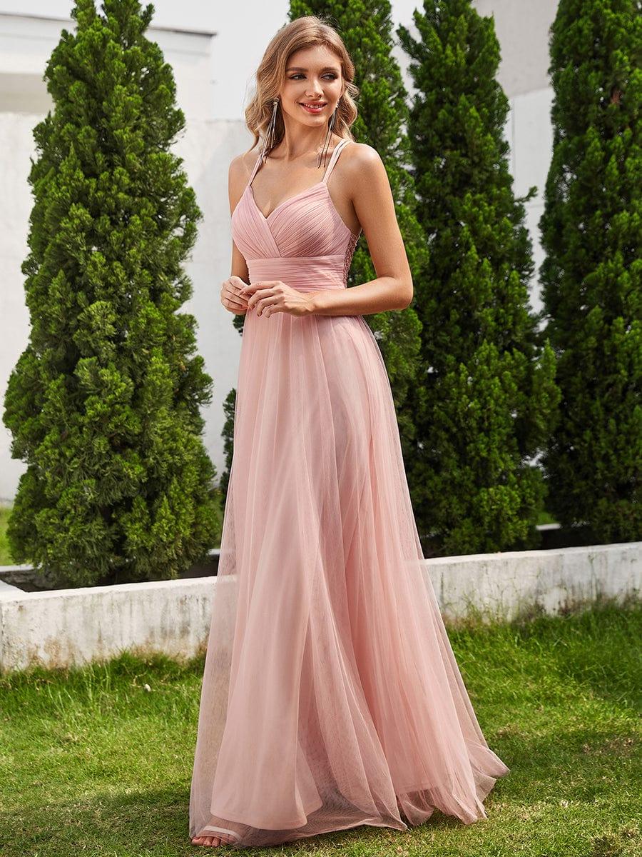 Stylish Criss Cross Straps V-Neck Tulle Bridesmaid Dress