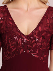 Graceful Sequin Deep V-Neck Evening Dresses with Sleeves