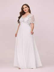 Graceful Sequin Deep V-Neck Evening Dresses with Sleeves