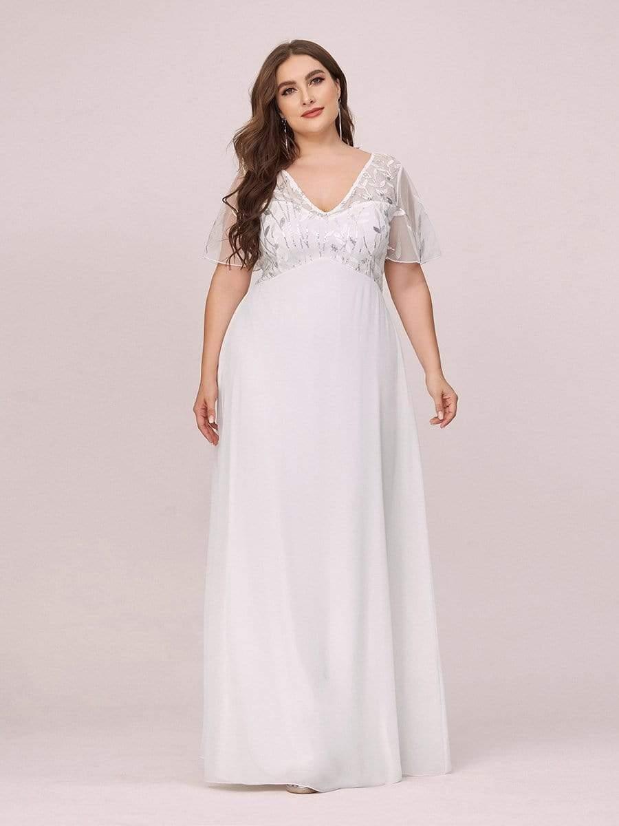 Graceful Sequin Deep V-Neck Evening Dresses with Sleeves
