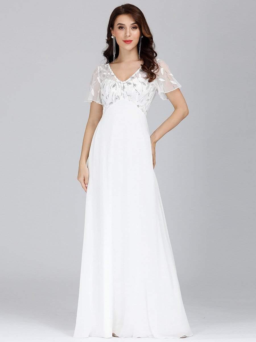 Graceful Sequin Deep V-Neck Evening Dresses with Sleeves