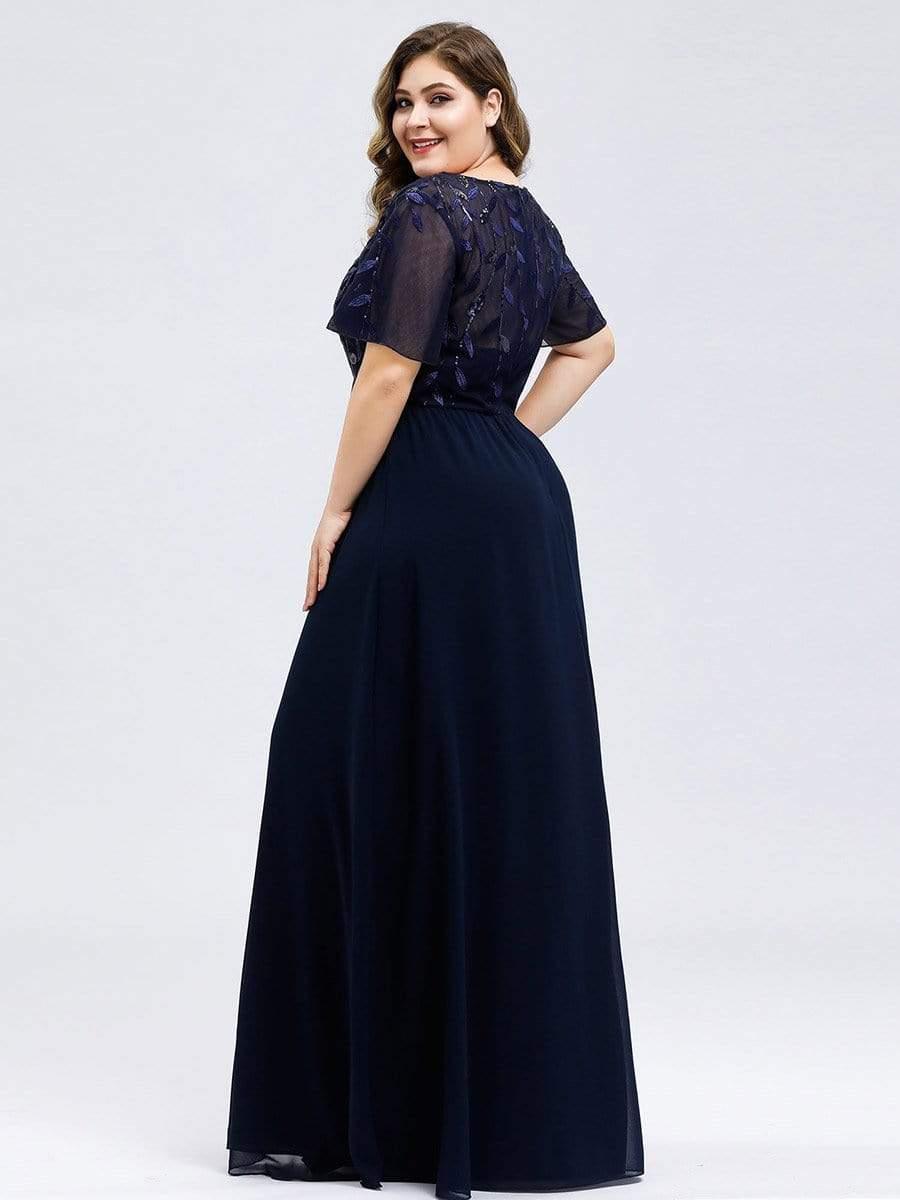 Graceful Sequin Deep V-Neck Evening Dresses with Sleeves