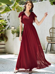 Modern Pleated A-Line Ruffles Sleeves Chiffon Evening Dress