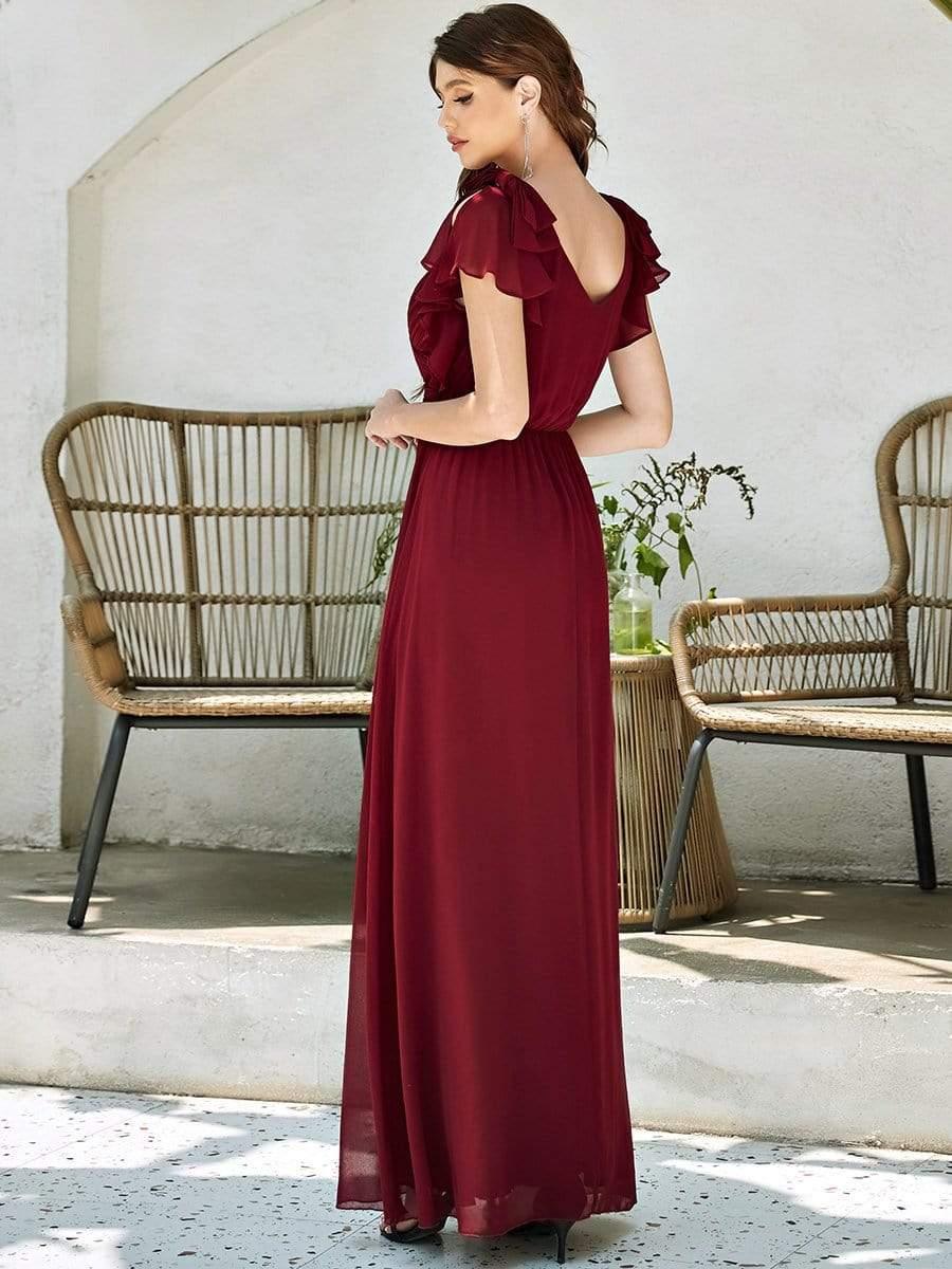 Modern Pleated A-Line Ruffles Sleeves Chiffon Evening Dress
