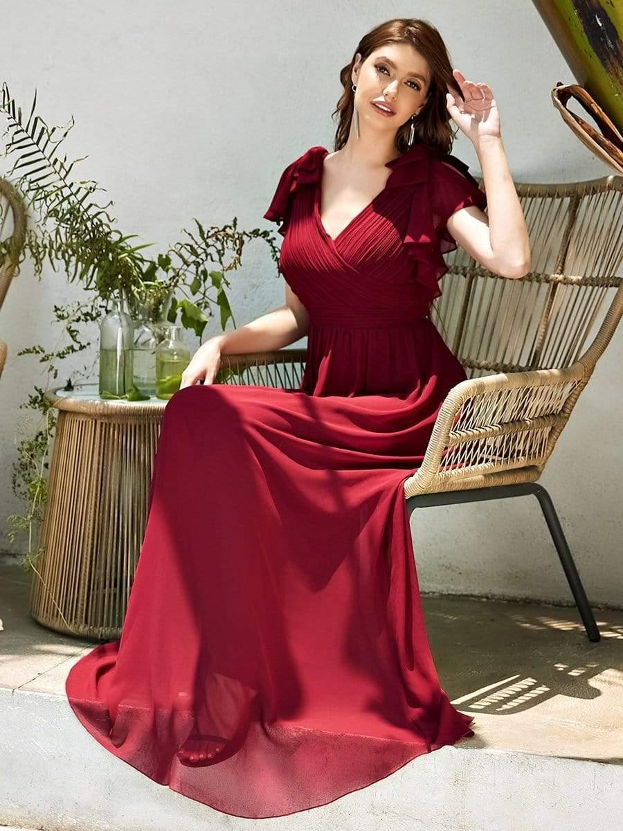 Modern Pleated A-Line Ruffles Sleeves Chiffon Evening Dress