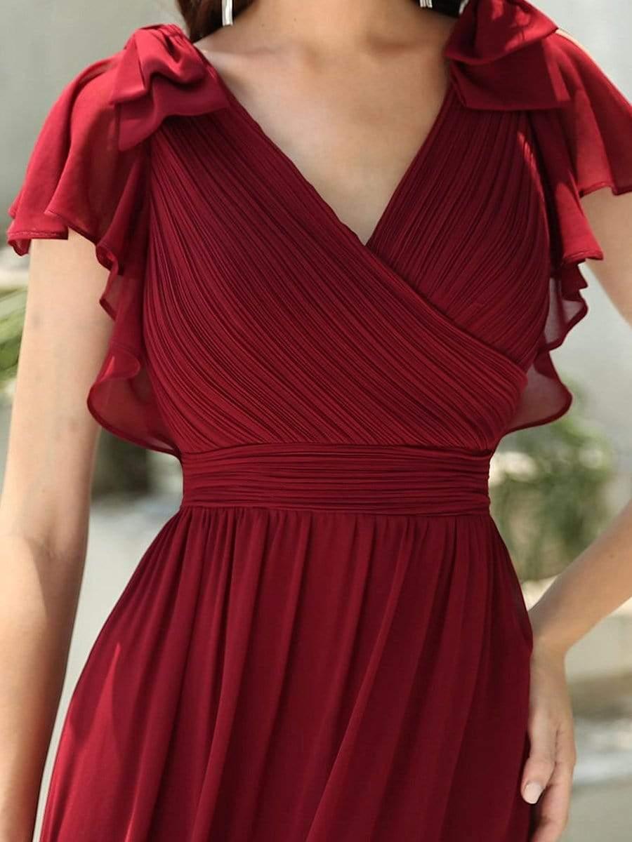 Modern Pleated A-Line Ruffles Sleeves Chiffon Evening Dress