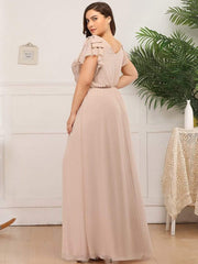 Modern Pleated A-Line Ruffles Sleeves Chiffon Evening Dress