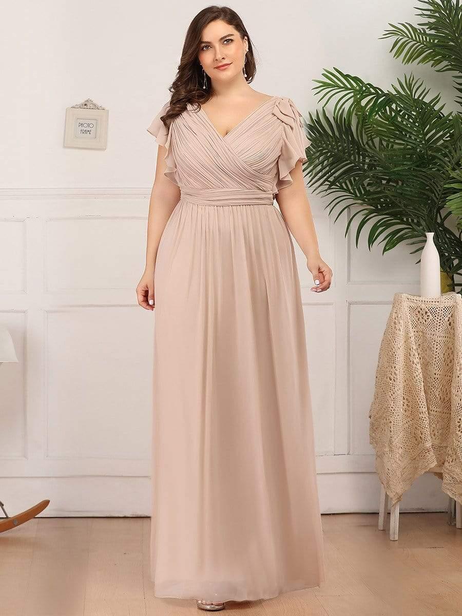 Modern Pleated A-Line Ruffles Sleeves Chiffon Evening Dress