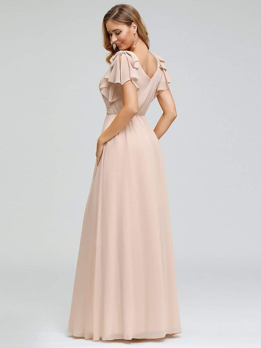Modern Pleated A-Line Ruffles Sleeves Chiffon Evening Dress