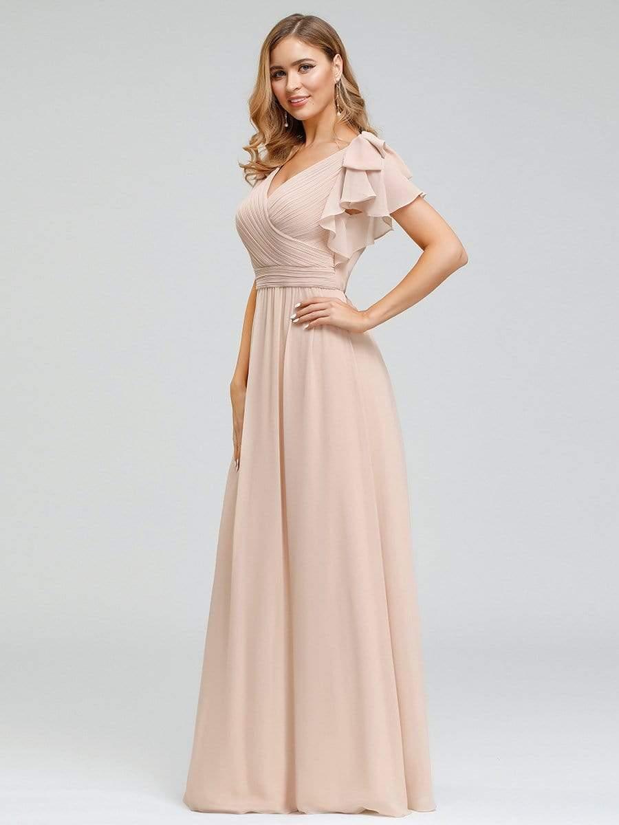 Modern Pleated A-Line Ruffles Sleeves Chiffon Evening Dress