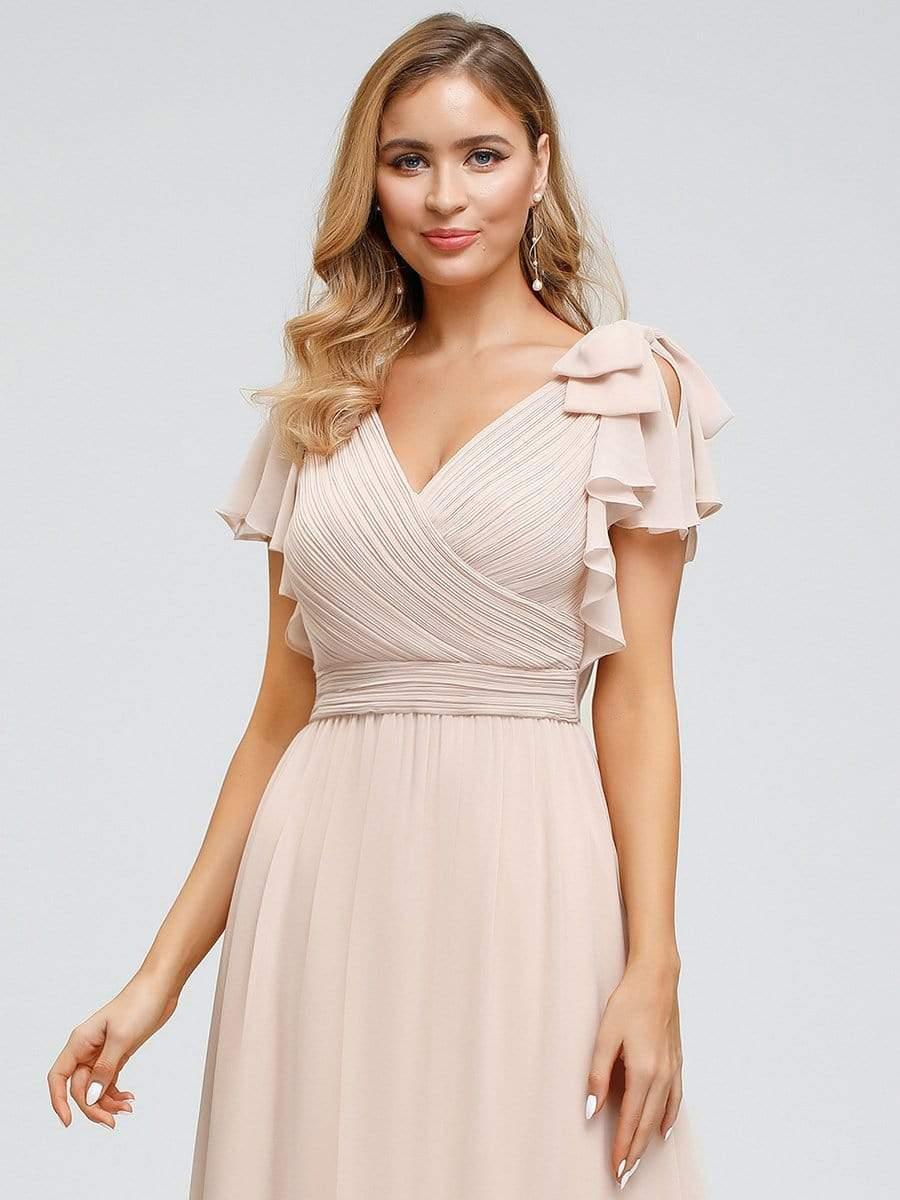 Modern Pleated A-Line Ruffles Sleeves Chiffon Evening Dress