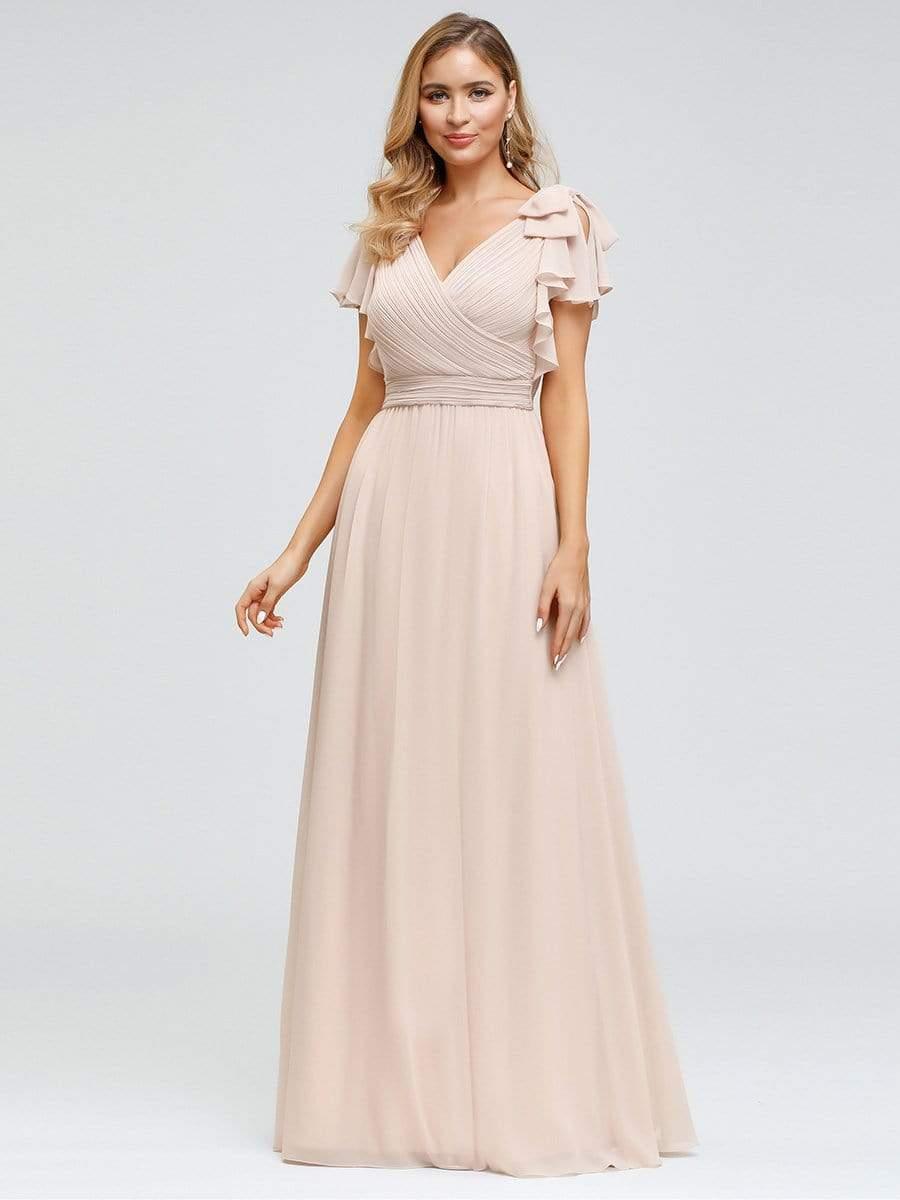 Modern Pleated A-Line Ruffles Sleeves Chiffon Evening Dress