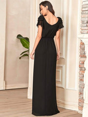 Modern Pleated A-Line Ruffles Sleeves Chiffon Evening Dress