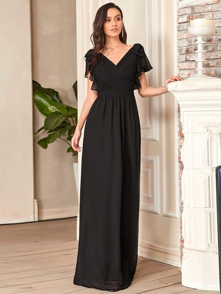 Modern Pleated A-Line Ruffles Sleeves Chiffon Evening Dress