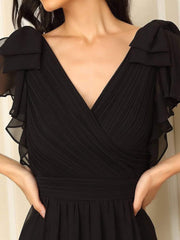 Modern Pleated A-Line Ruffles Sleeves Chiffon Evening Dress