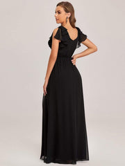 Modern Pleated A-Line Ruffles Sleeves Chiffon Evening Dress