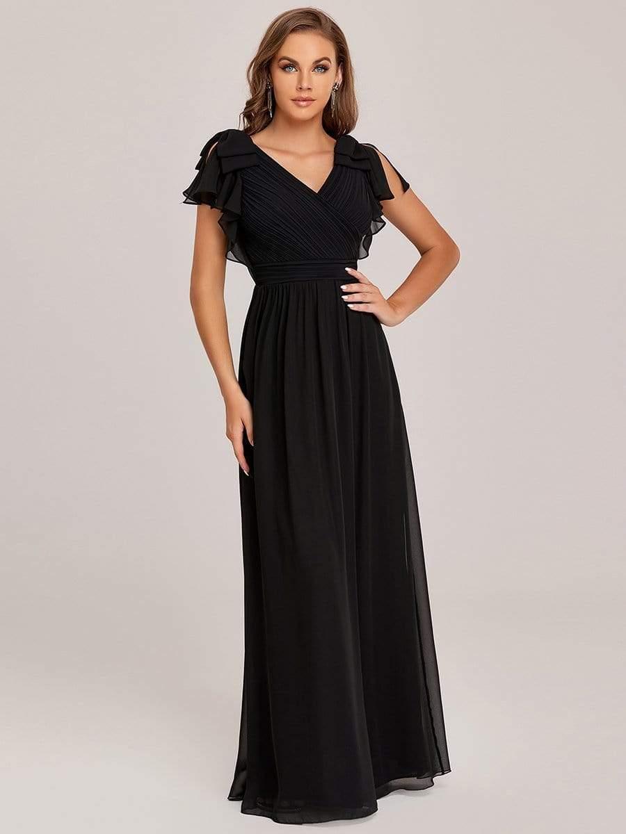 Modern Pleated A-Line Ruffles Sleeves Chiffon Evening Dress