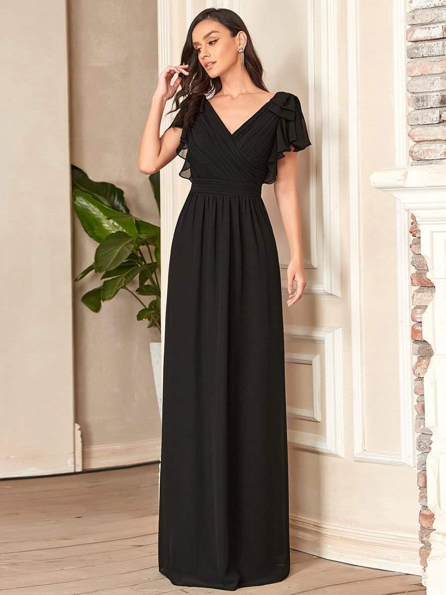 Modern Pleated A-Line Ruffles Sleeves Chiffon Evening Dress