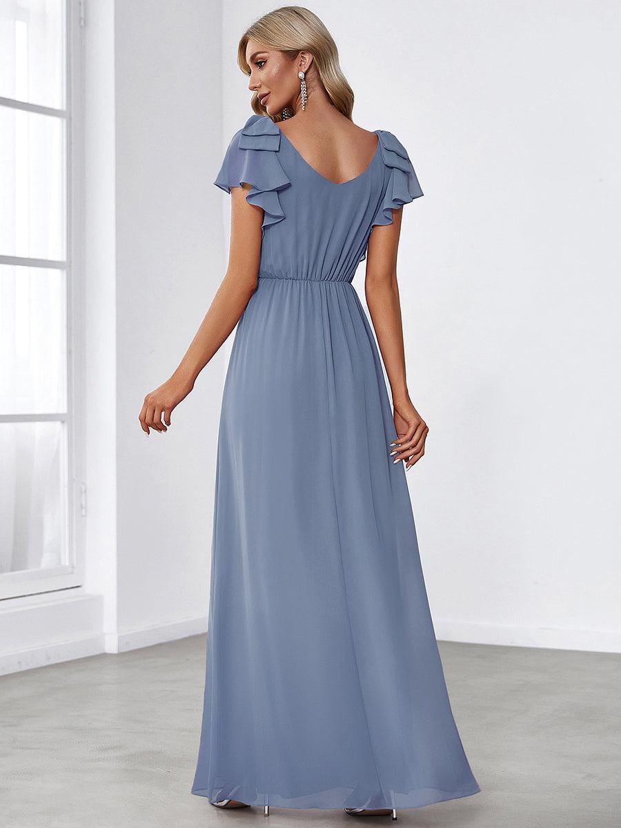 Modern Pleated A-Line Ruffles Sleeves Chiffon Evening Dress