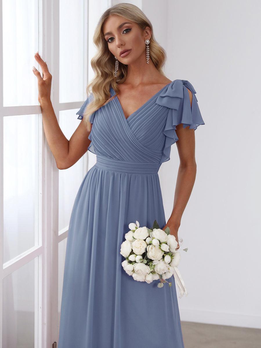 Modern Pleated A-Line Ruffles Sleeves Chiffon Evening Dress