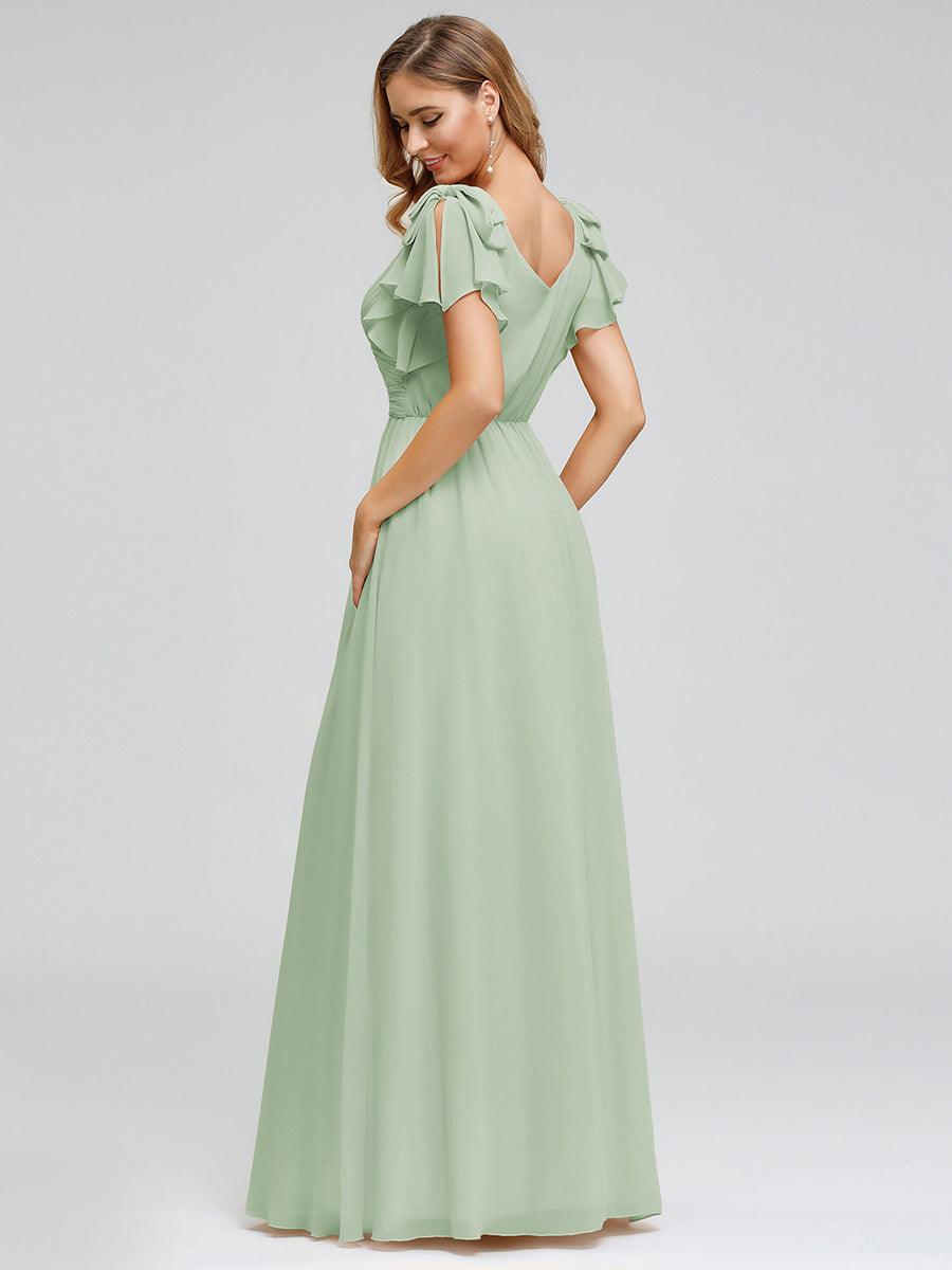 Modern Pleated A-Line Ruffles Sleeves Chiffon Evening Dress