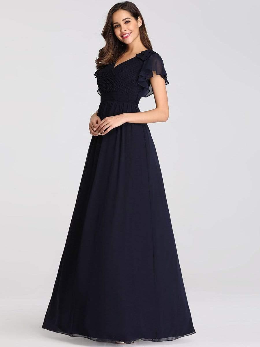 Modern Pleated A-Line Ruffles Sleeves Chiffon Evening Dress