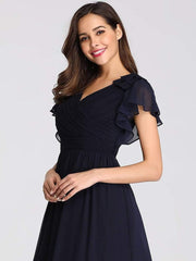 Modern Pleated A-Line Ruffles Sleeves Chiffon Evening Dress