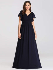 Modern Pleated A-Line Ruffles Sleeves Chiffon Evening Dress