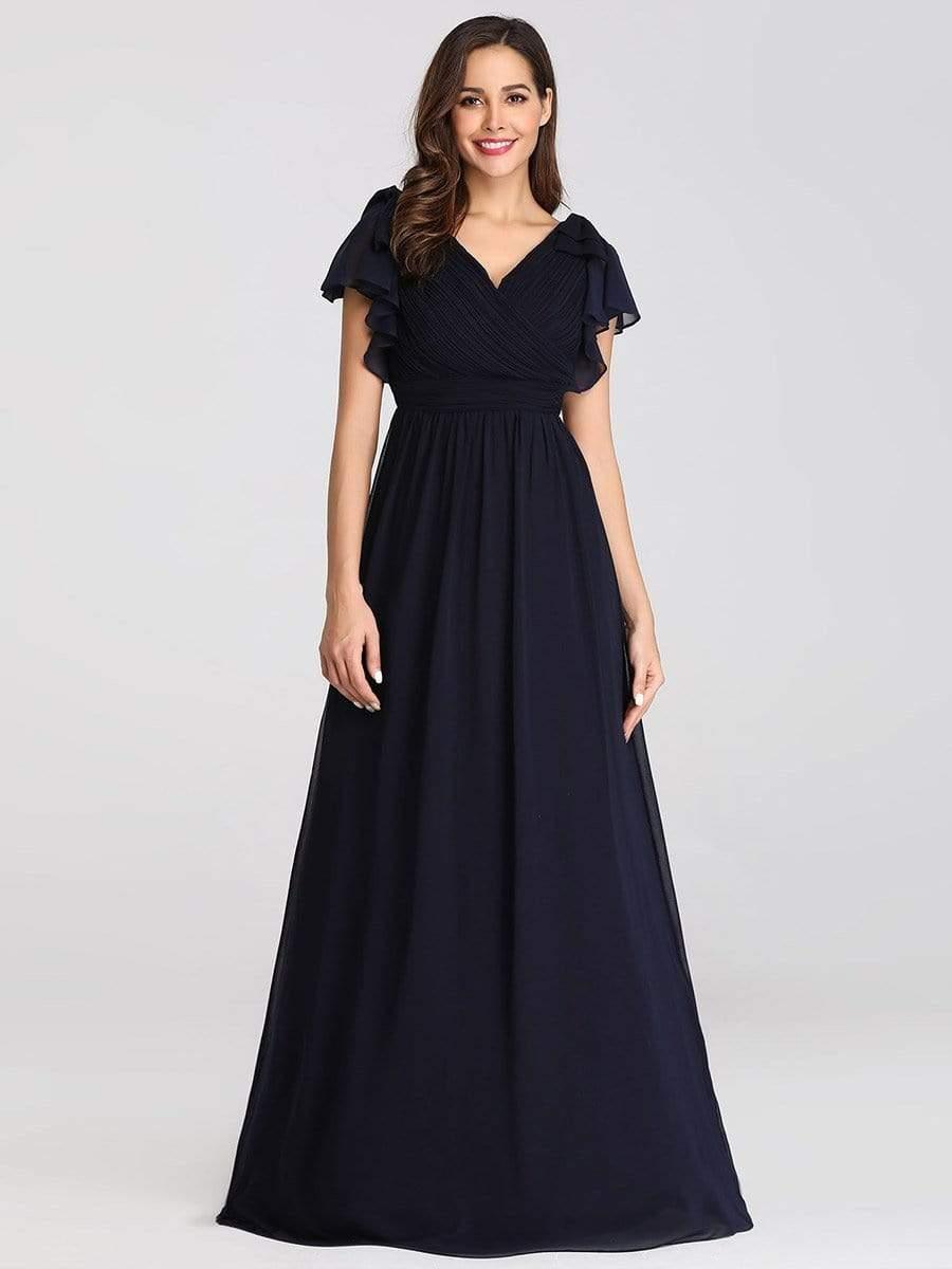 Modern Pleated A-Line Ruffles Sleeves Chiffon Evening Dress