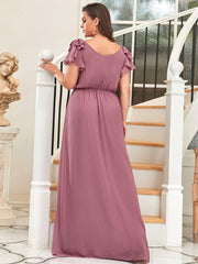 Modern Pleated A-Line Ruffles Sleeves Chiffon Evening Dress