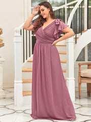 Modern Pleated A-Line Ruffles Sleeves Chiffon Evening Dress