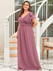 Modern Pleated A-Line Ruffles Sleeves Chiffon Evening Dress