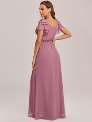 Modern Pleated A-Line Ruffles Sleeves Chiffon Evening Dress