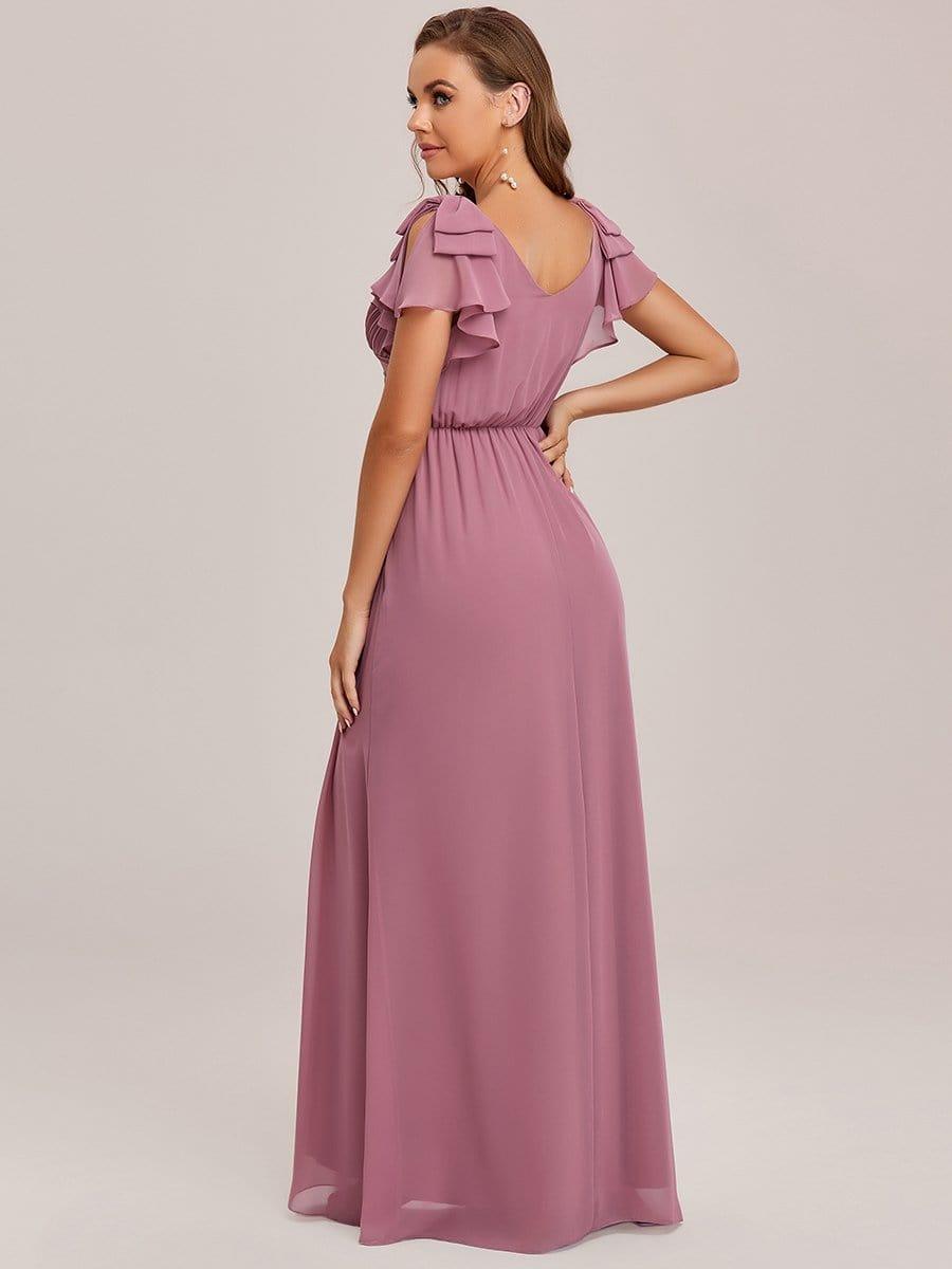 Modern Pleated A-Line Ruffles Sleeves Chiffon Evening Dress